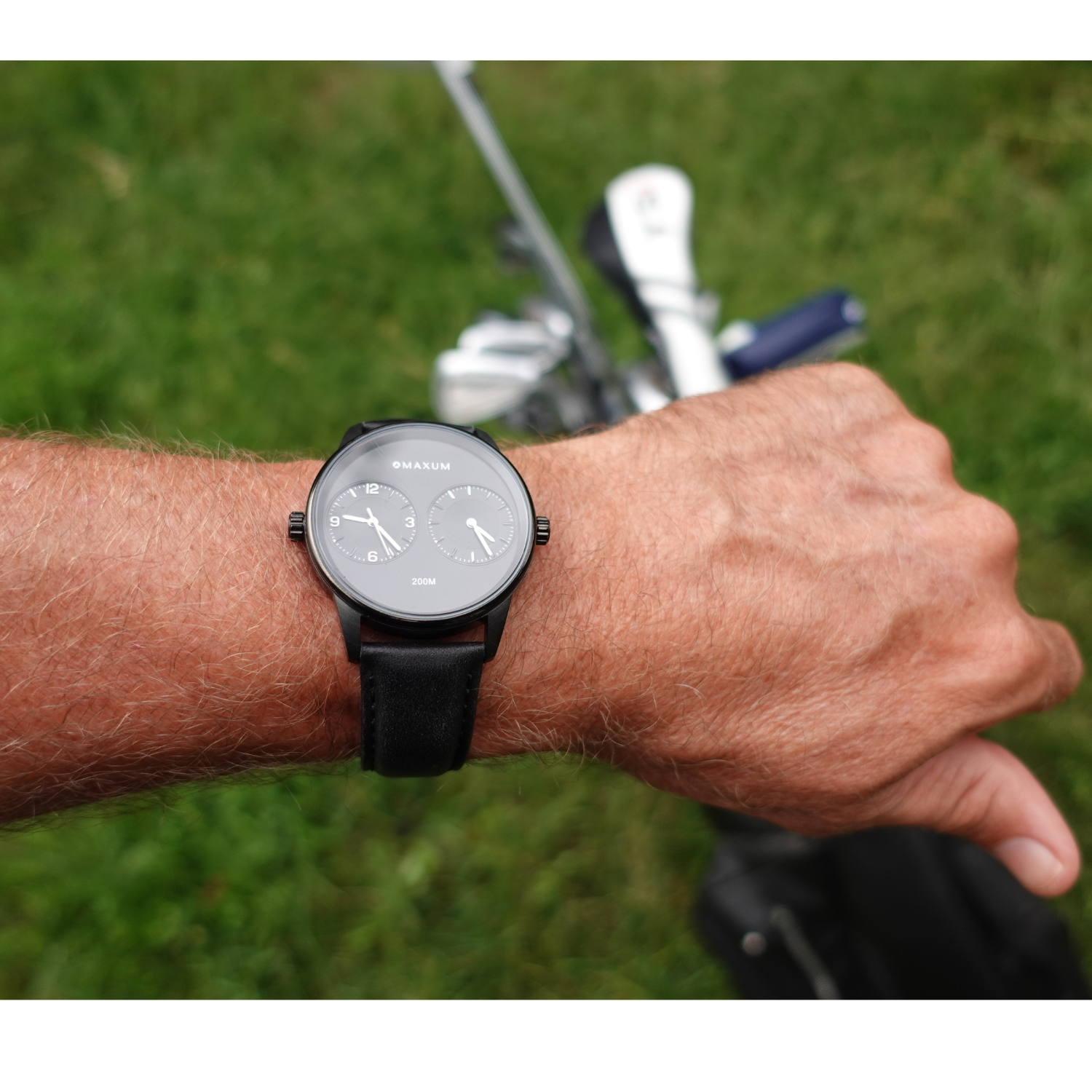 Taylor Steele Analogue Dual Time Zones – Black Dial, Black Case & Black Leather Band Watch