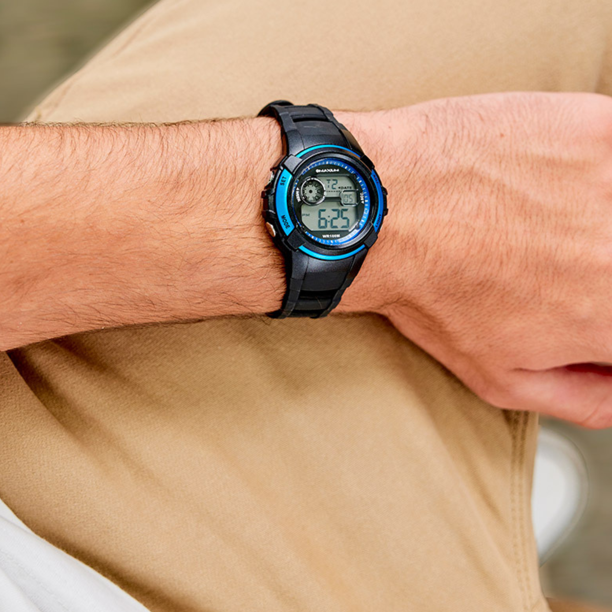 Button Black and Sapphire Blue Digital Watch