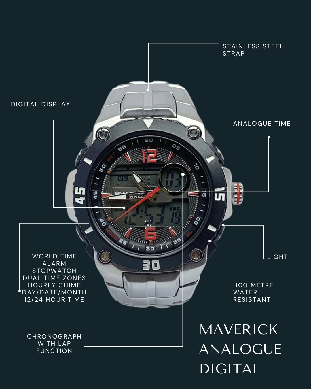 Maverick Stainless Steel Ana Digi Watch