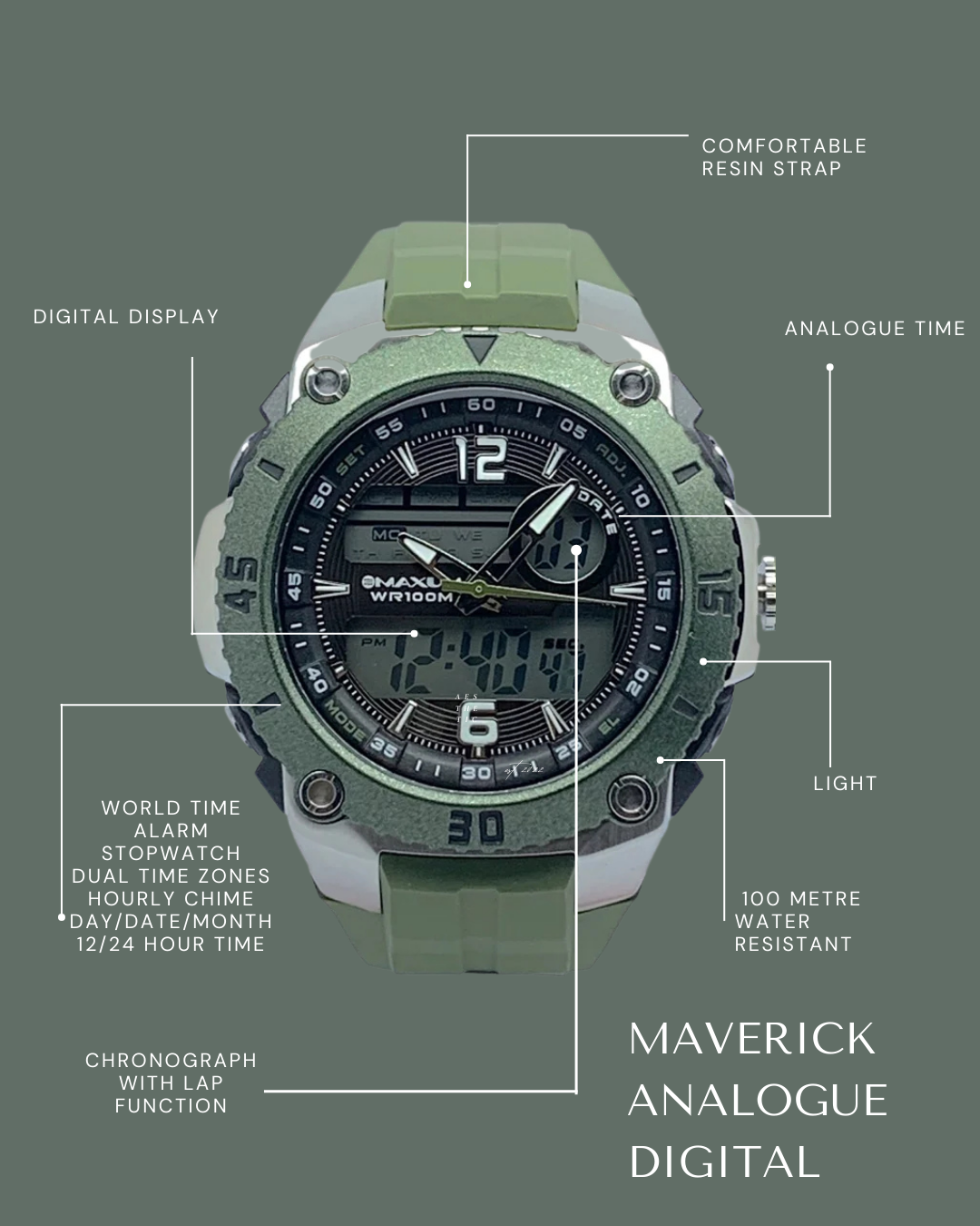 Maverick Green Analogue Digital Watch