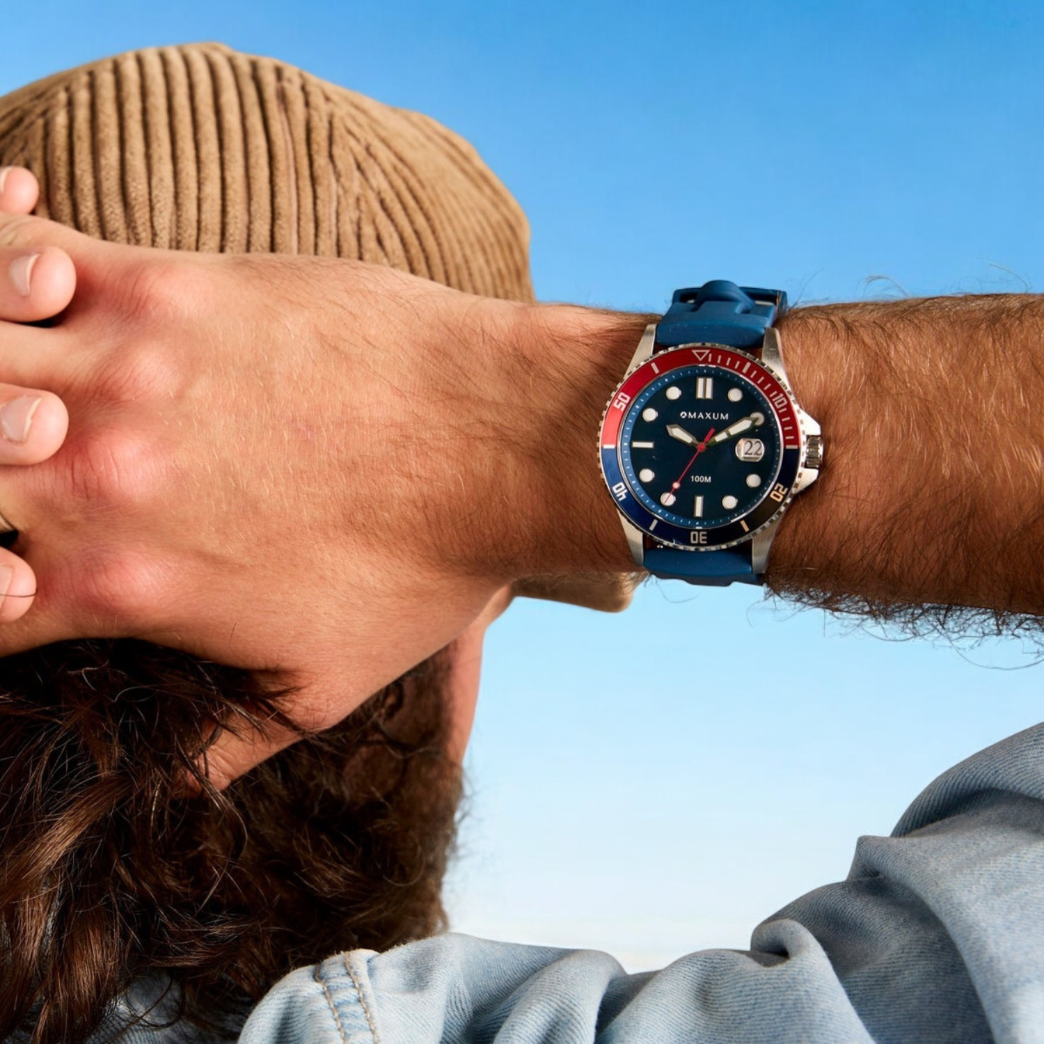 Prince Silver Set- includes Silver Bracelet Watch and Blue Silicone Strap