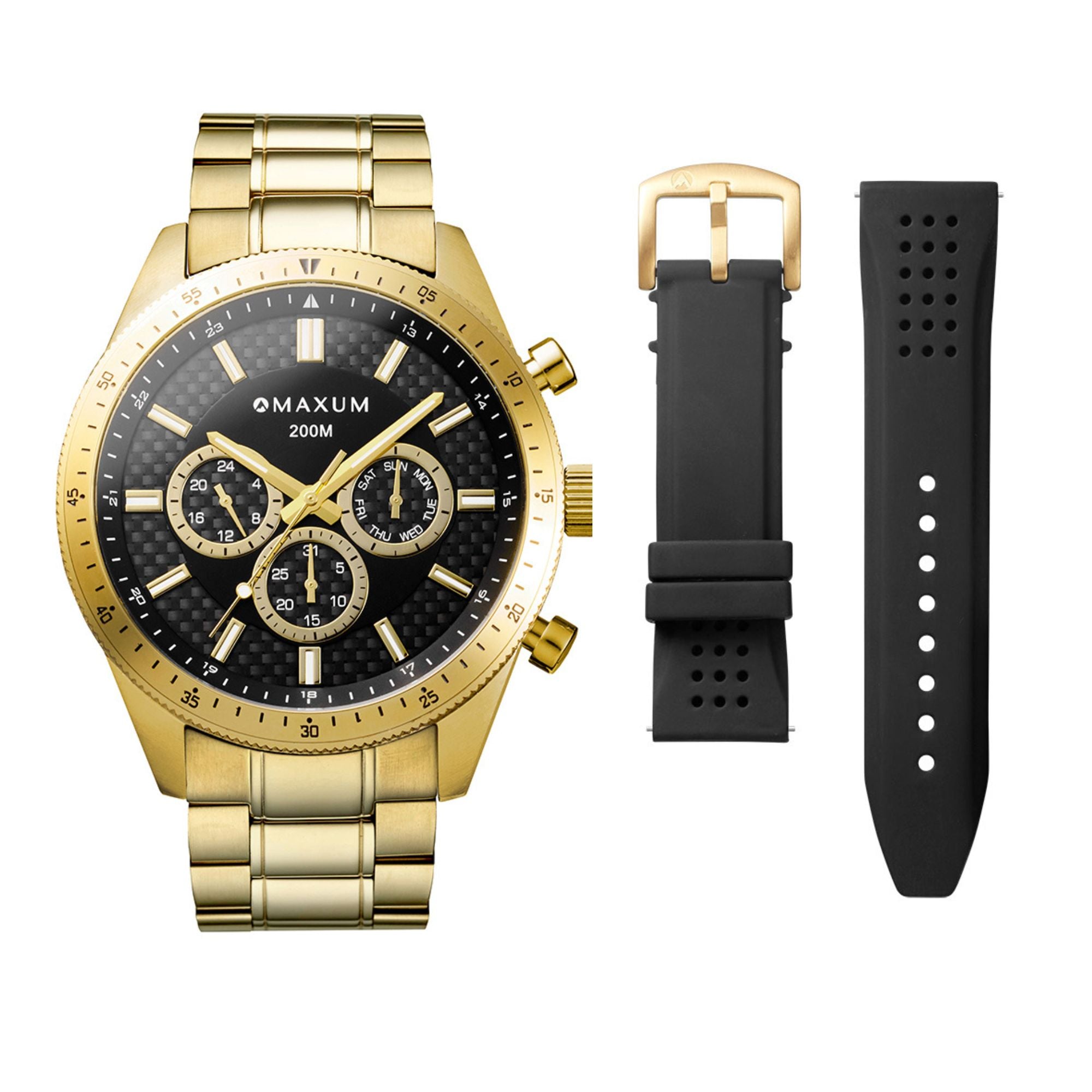 Lansdowne Gold Set - Includes Gold Multifunction Analogue Watch and Black Silicone Strap