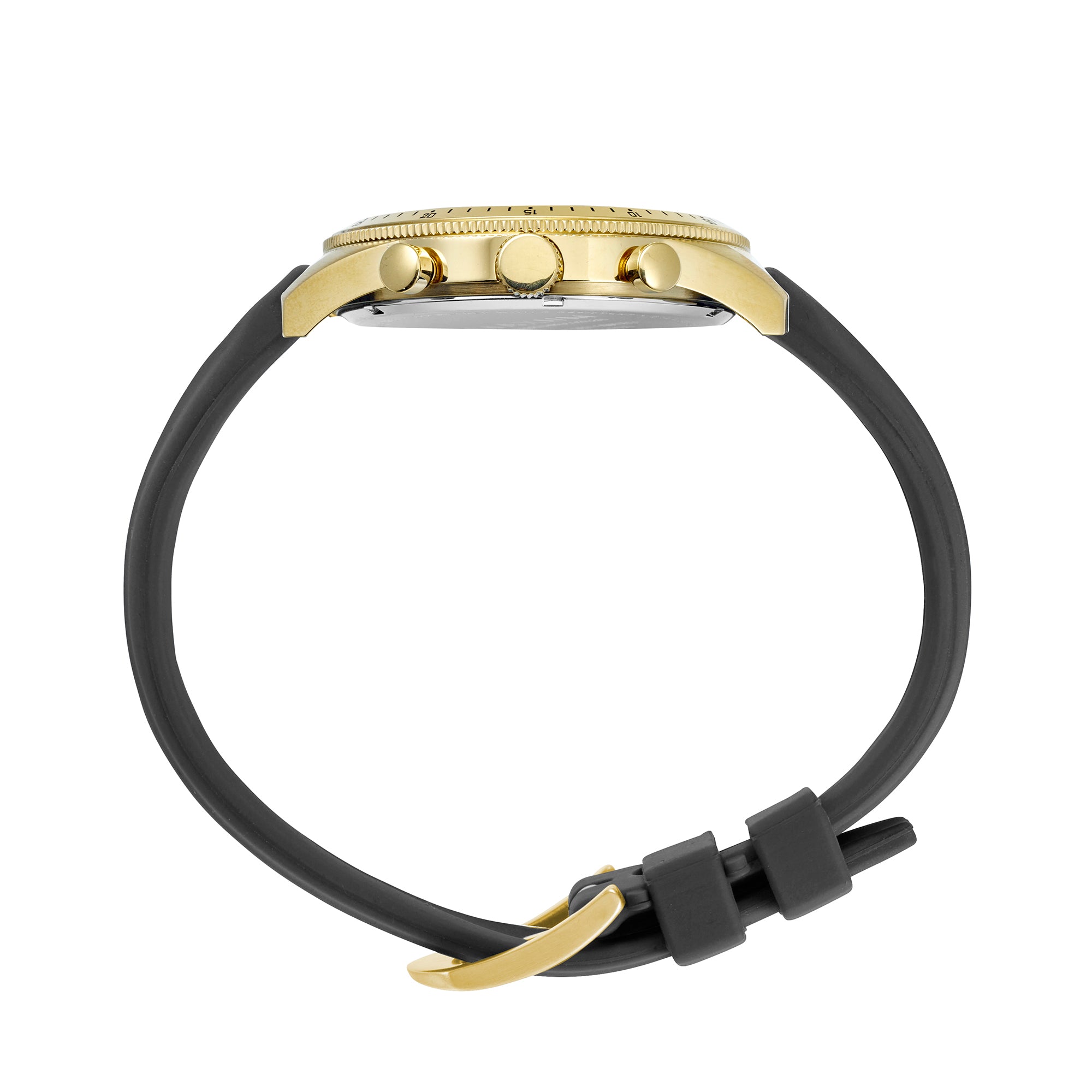 Lansdowne Multifunction Analogue Watch – Gold Case, Black Dial & Black Silicone Strap