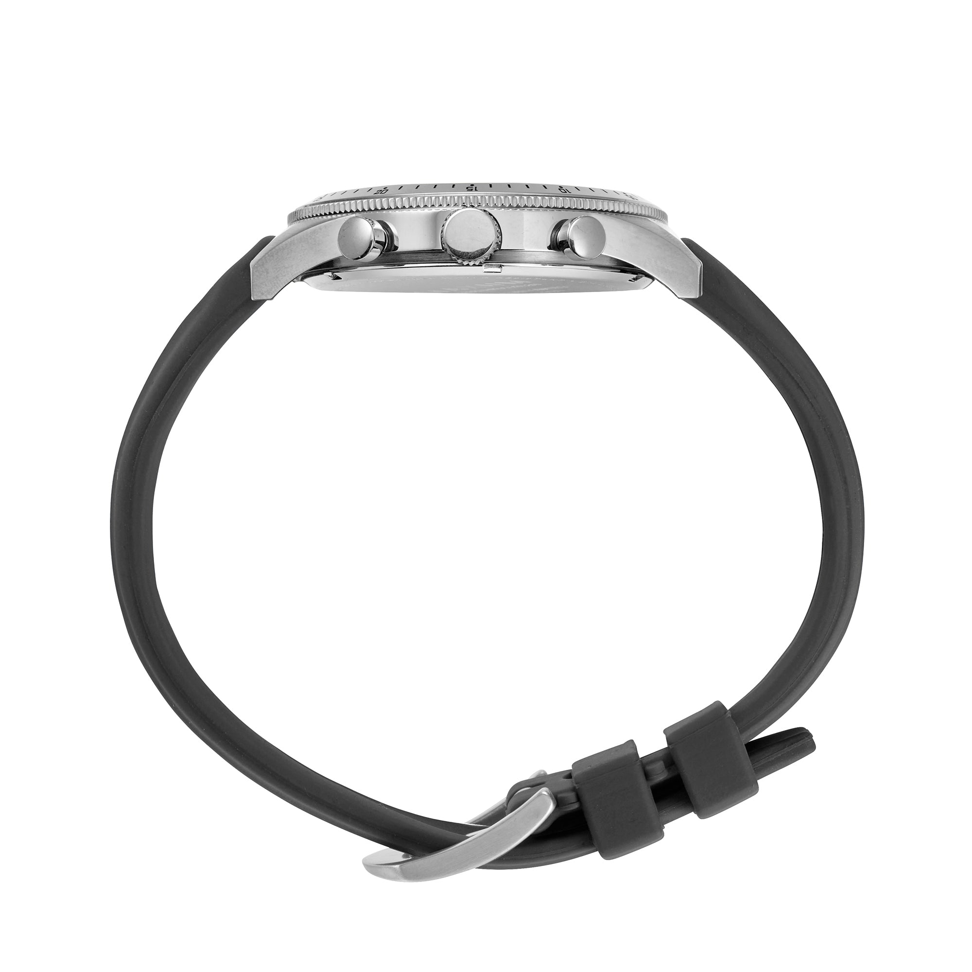 Lansdowne Multifunction Analogue Watch – Silver-Tone Case, Black Dial & Black Silicone Strap