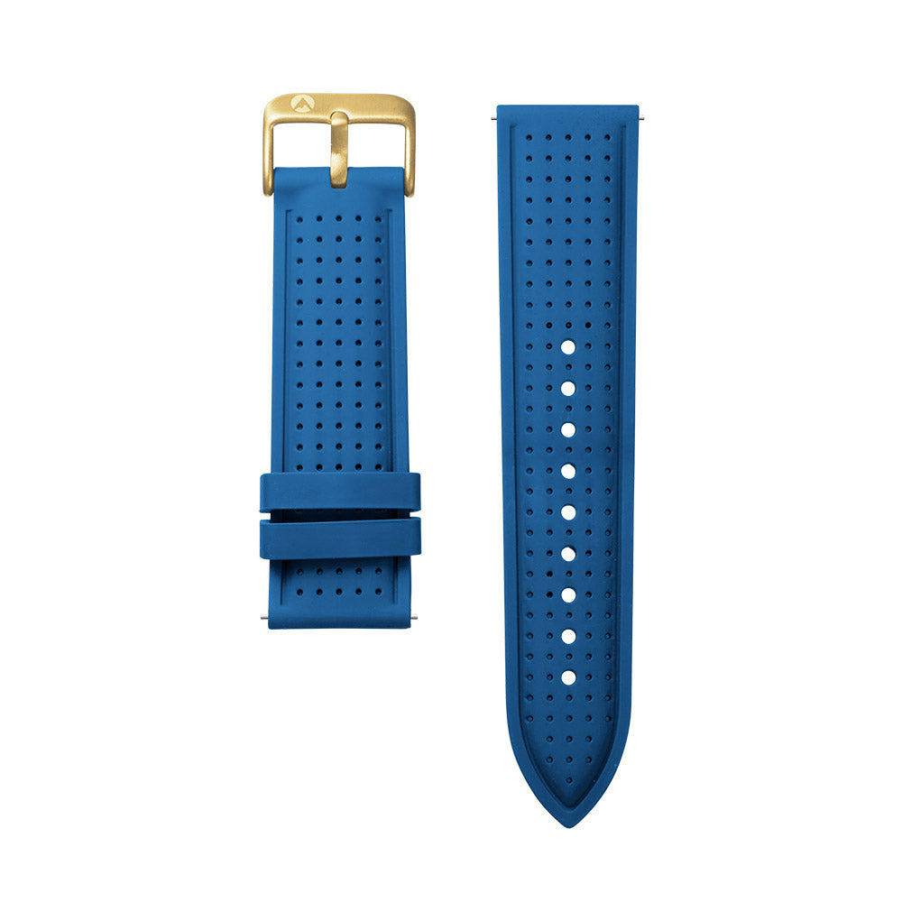 24mm Raglan Watch Band Blue Silicone Strap Gold Buckle