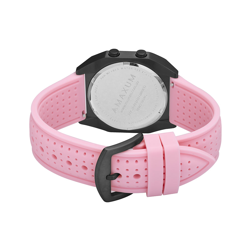 Raglan Digital Square Unisex Tide Watch – Black Case, Black Dial & Pink Silicone Strap