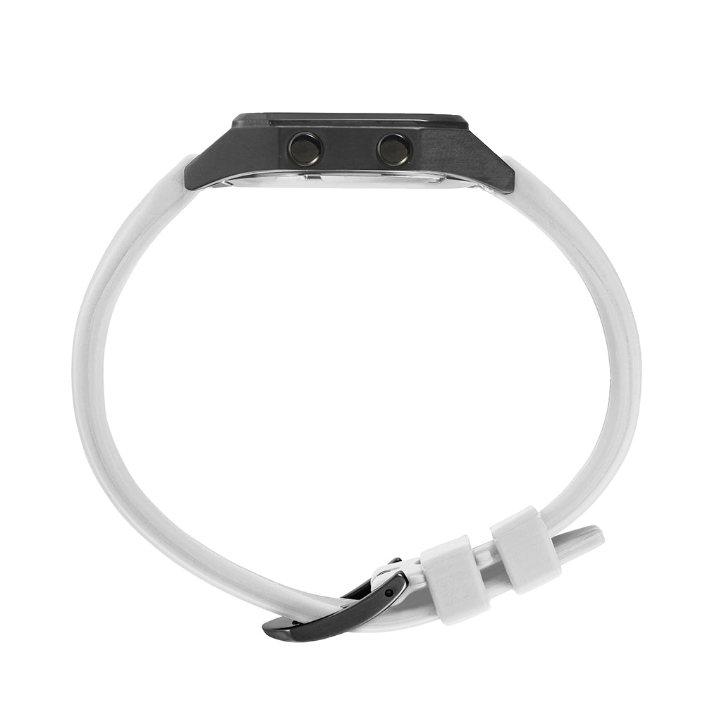 Raglan Digital Square Unisex Tide Watch – Black Case, Black Dial & White Silicone Strap