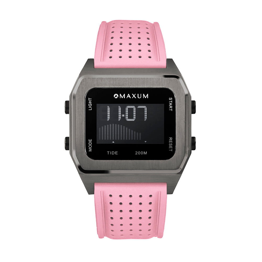 Raglan Digital Tide Watch Set – Gun Metal Case, White & Pink Silicone Strap