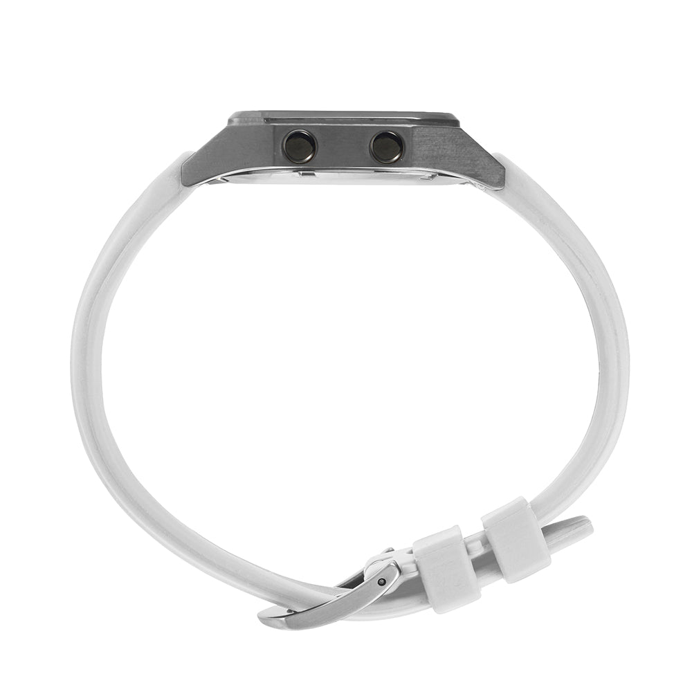 Raglan Digital Square Unisex Tide Watch– Gun Metal Case, Black Dial & White Silicone Strap