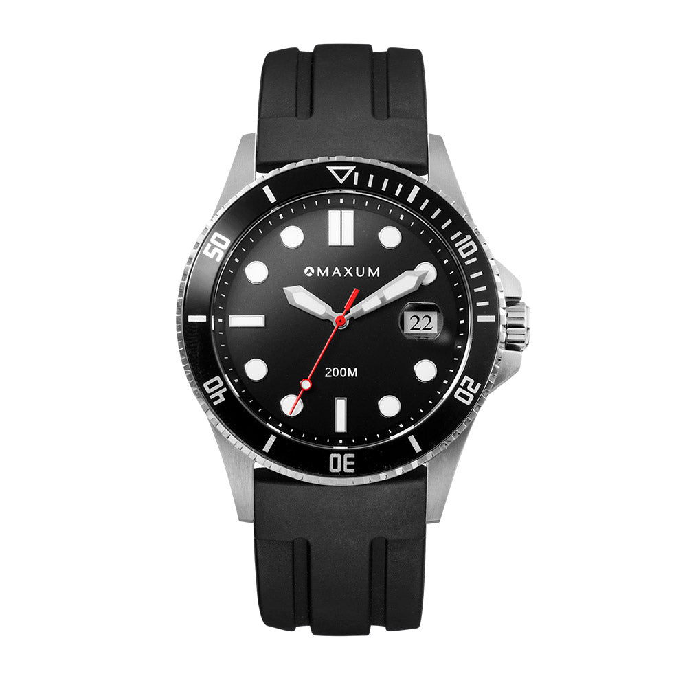 Prince Analogue Date Watch – Silver-Tone Case, Black Dial & Black Silicone Strap