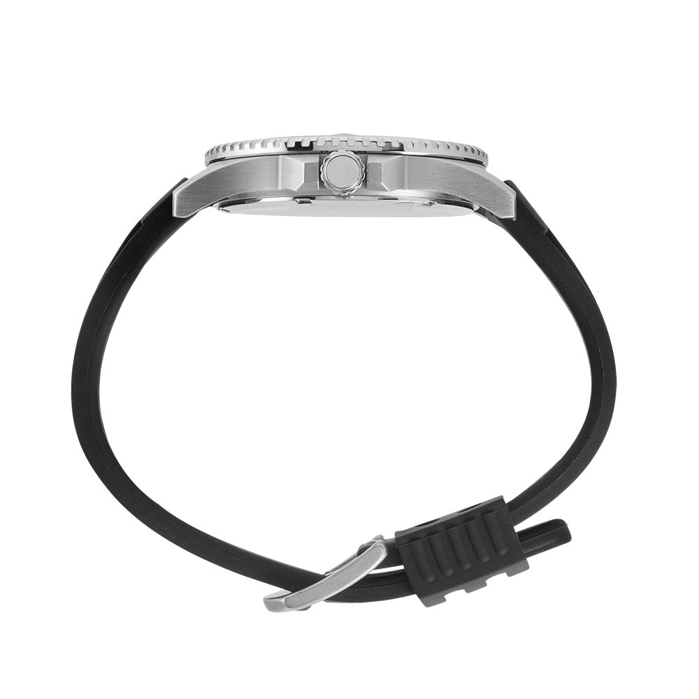 Prince Analogue Date Watch – Silver-Tone Case, Black Dial & Black Silicone Strap