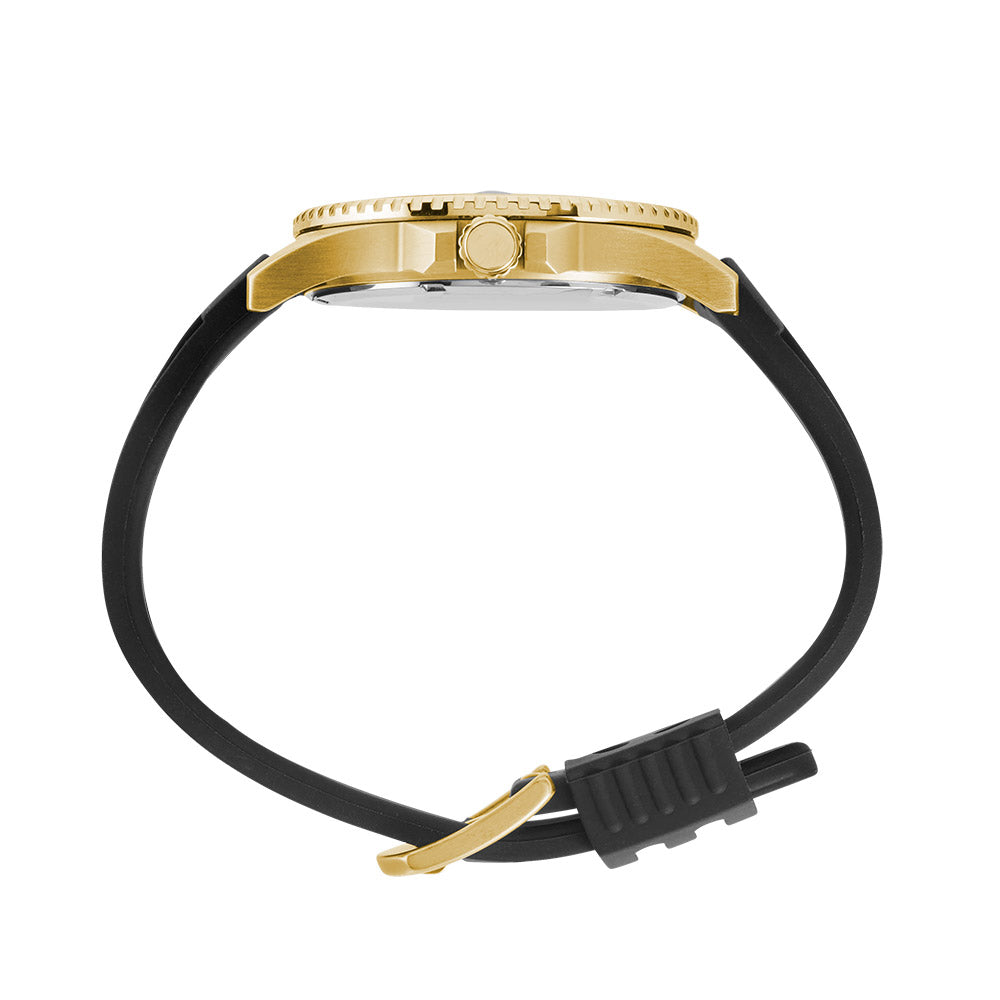 Prince Analogue Date Watch – Gold Case, Black Dial & Black Silicone Strap