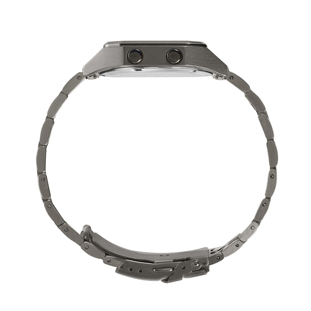 Raglan Digital Square Unisex Tide Watch– Gun Metal Case, Black Dial & Gun Metal Bracelet