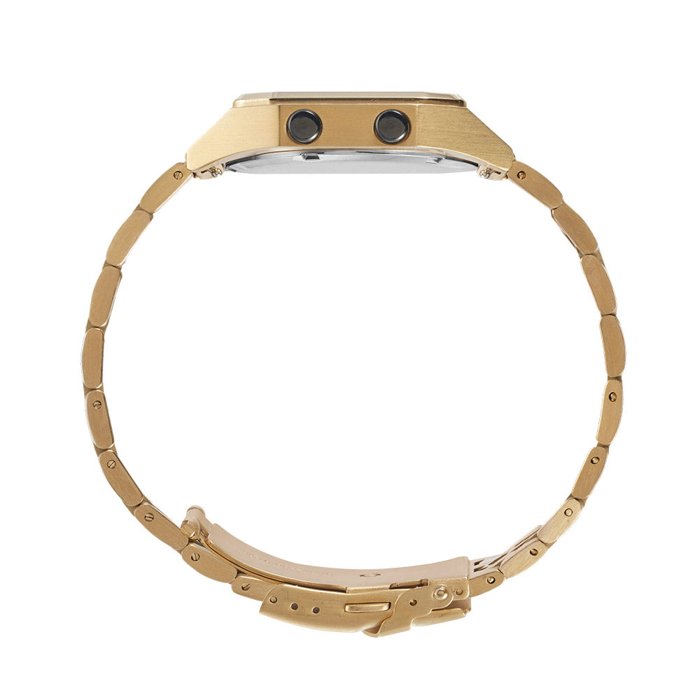 Raglan Digital Square Unisex Tide Watch– Gold Case, Black Dial & Gold Bracelet
