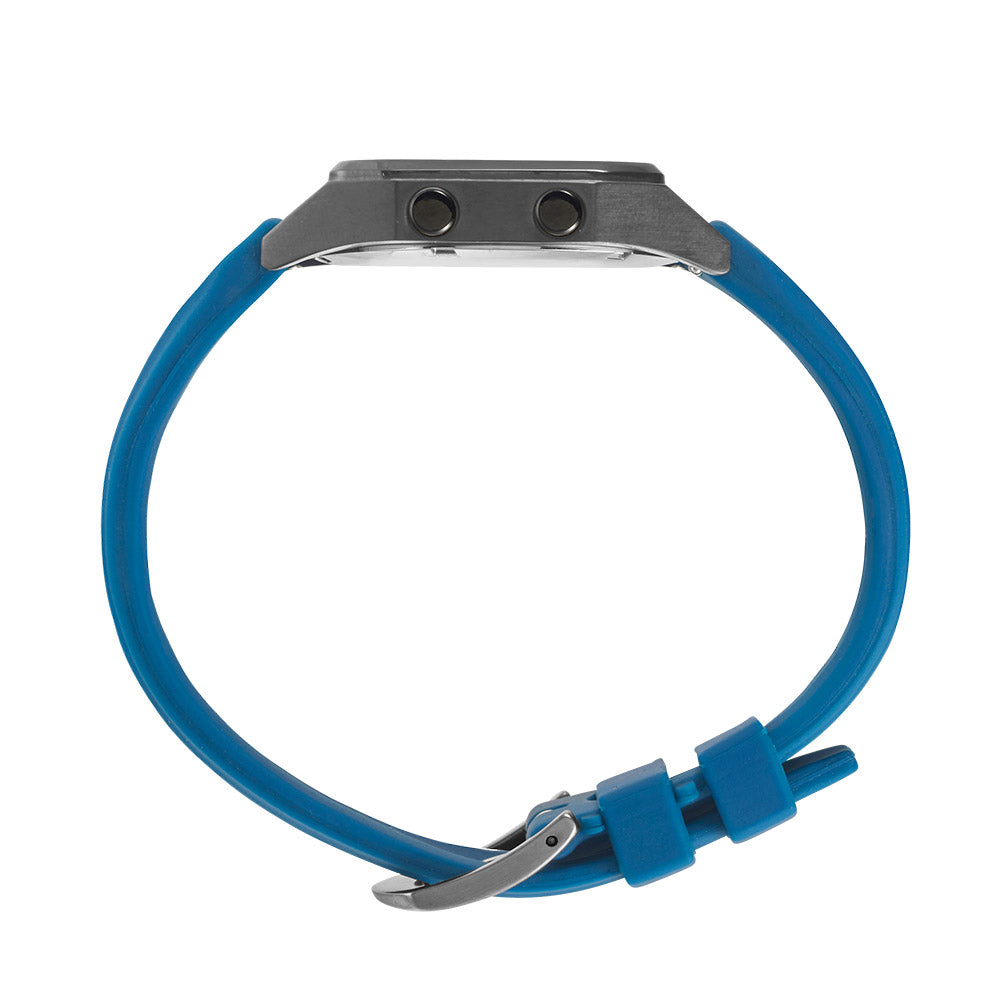 Raglan Digital Square Unisex Tide Watch– Gun Metal Case, Black Dial & Blue Silicone Strap