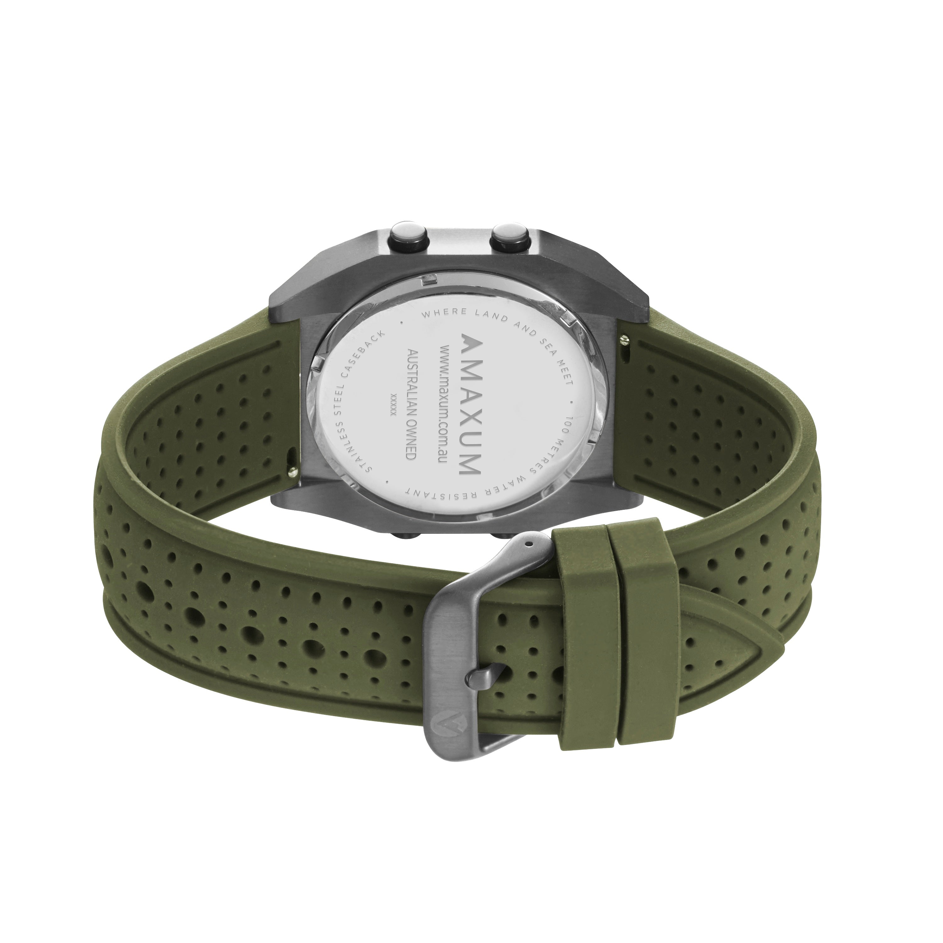 Raglan Digital Square Unisex Tide Watch– Gun Metal Case, Black Dial & Green Silicone Strap