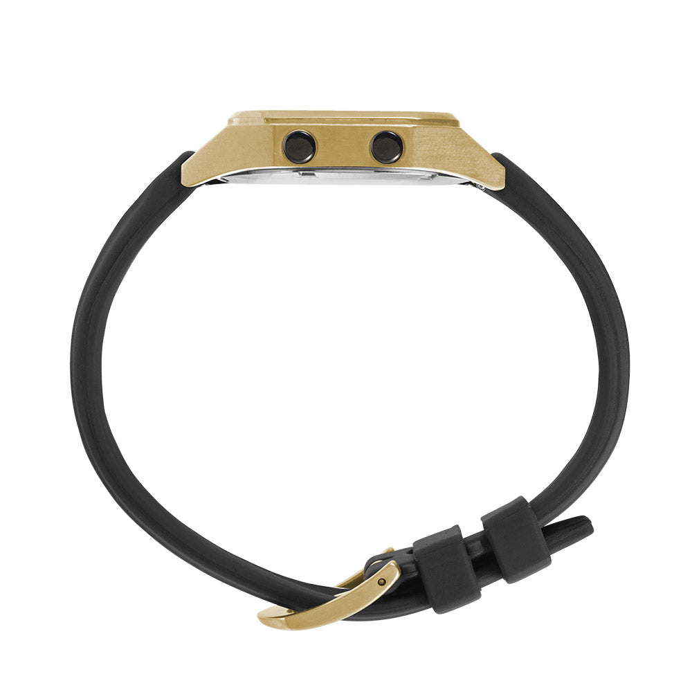 Raglan Digital Square Unisex Tide Watch– Gold Case, Black Dial & Black Silicone Strap
