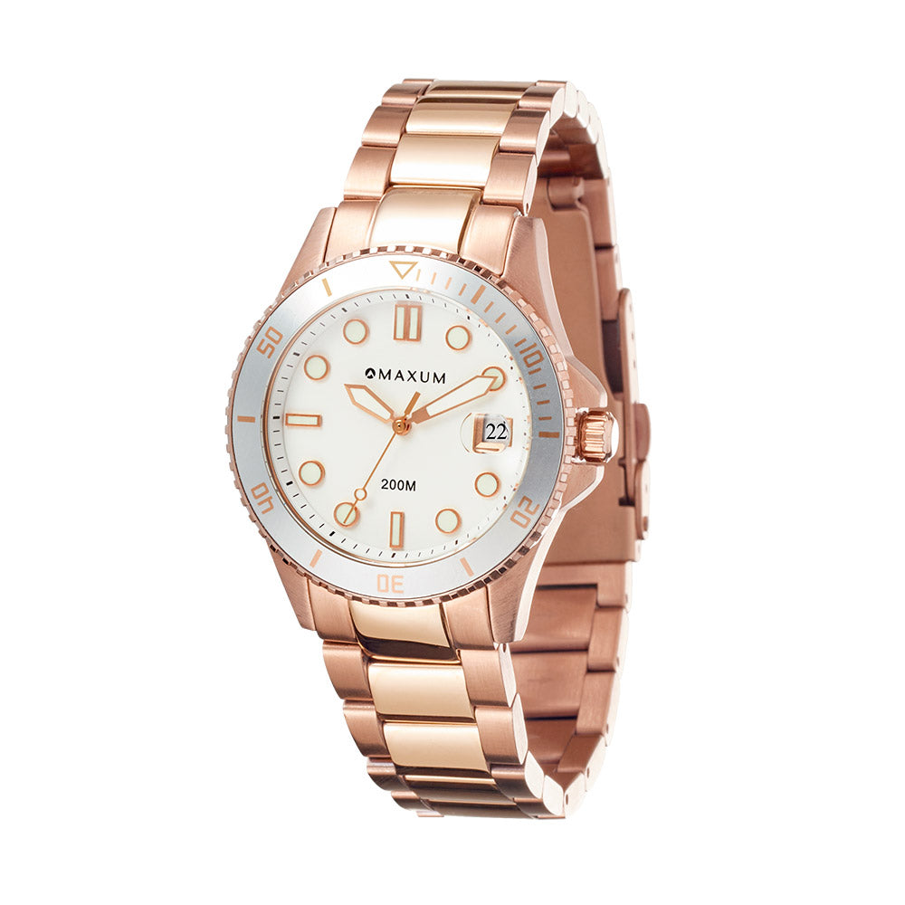Liberty Ladies Analogue Date Watch – Rose Gold Case, White Dial & Rose Gold Bracelet