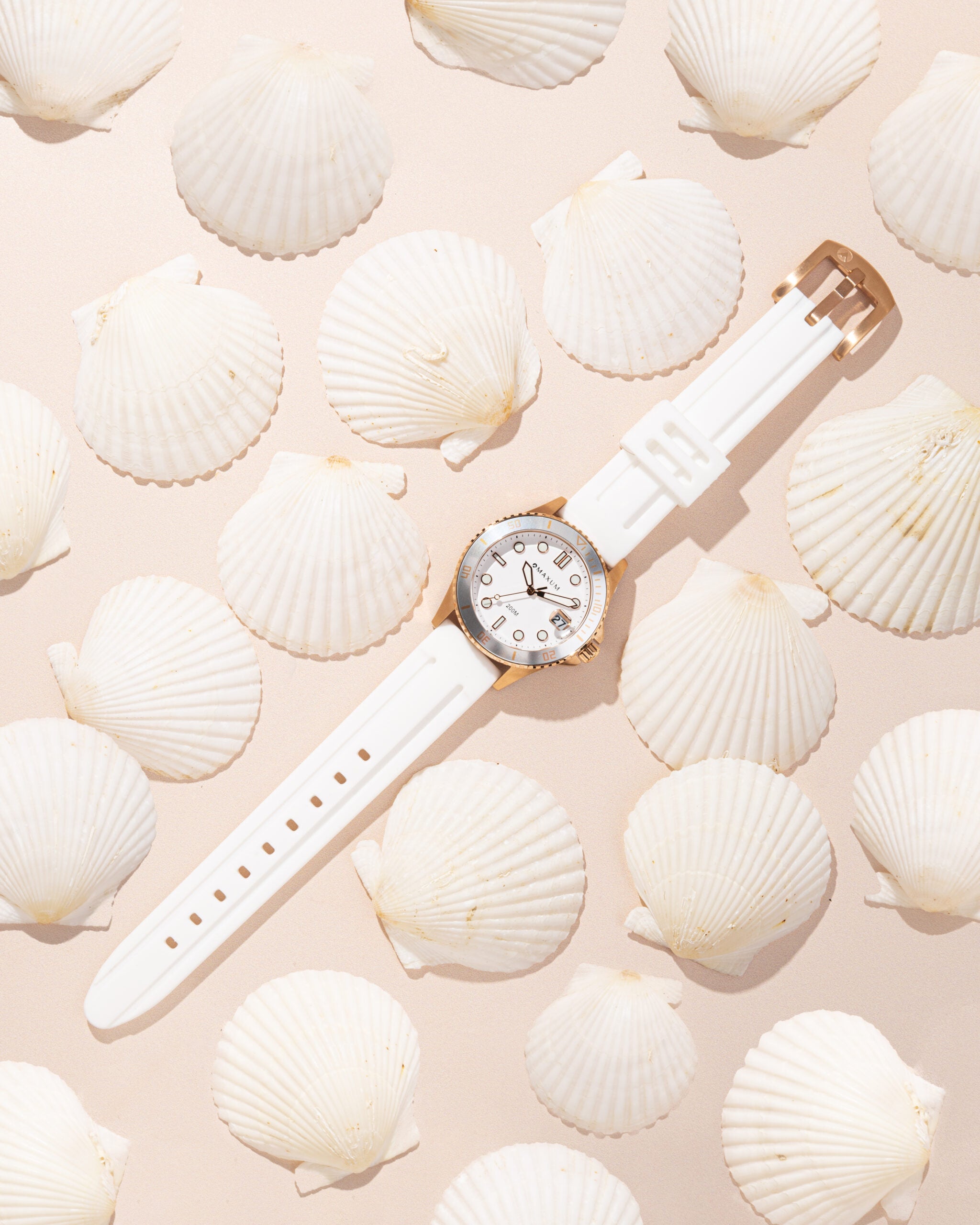 Liberty Ladies Analogue Date Watch – Rose Gold Case, White Dial & White Silicone Strap