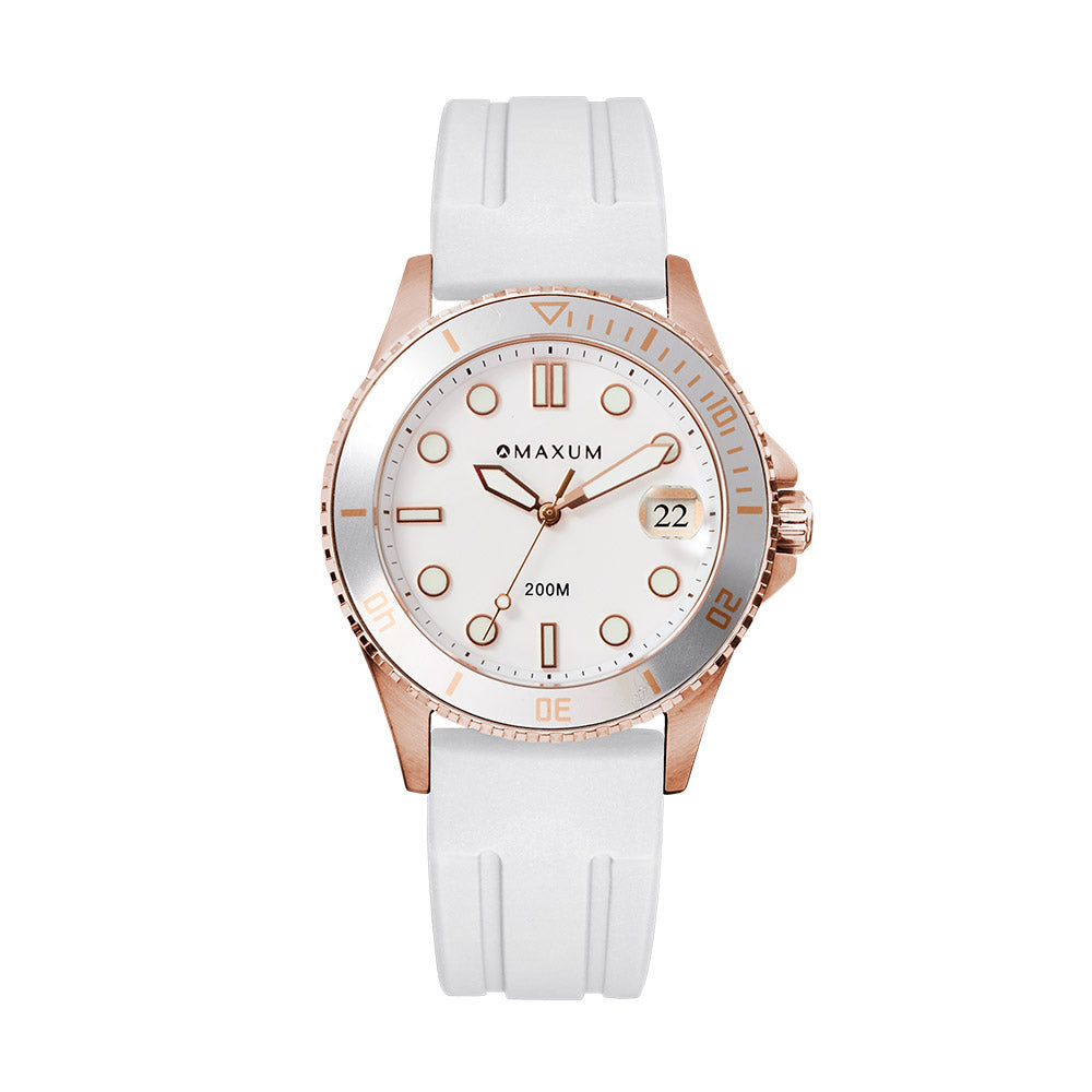 Liberty Rose-gold Set - Includes Rose Analogue Date Watch and White Silicone Strap