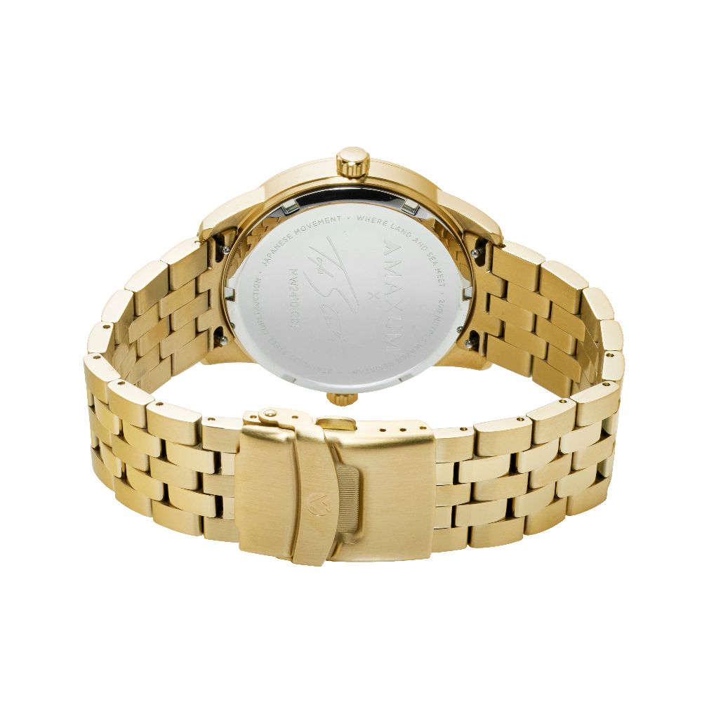 Taylor Steele Analogue Dual Time Zones– Green Dial, Gold Tone Case & Bracelet Watch