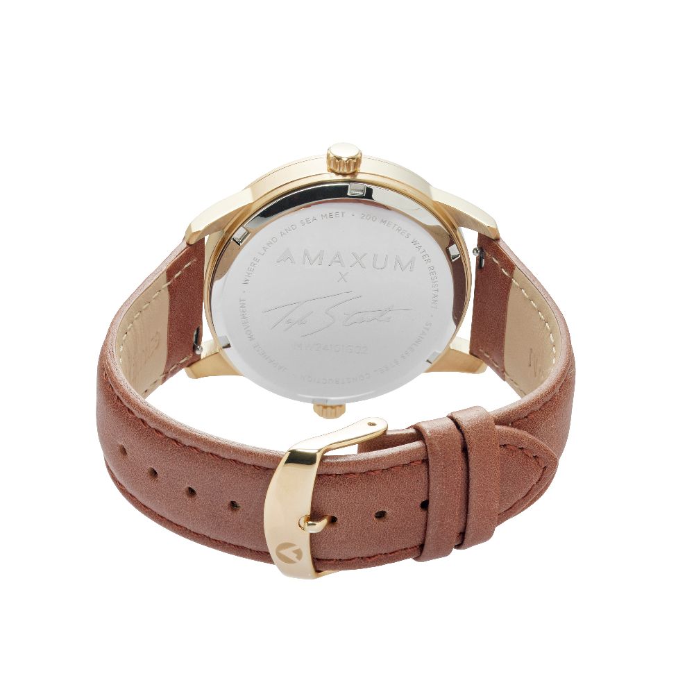 Maxum x Taylor Steele – Green Dial, Gold Tone Case & Brown Leather Band Watch