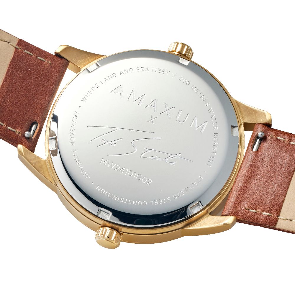 Taylor Steele Analogue Dual Time Zones– Green Dial, Gold Tone Case & Brown Leather Band Watch