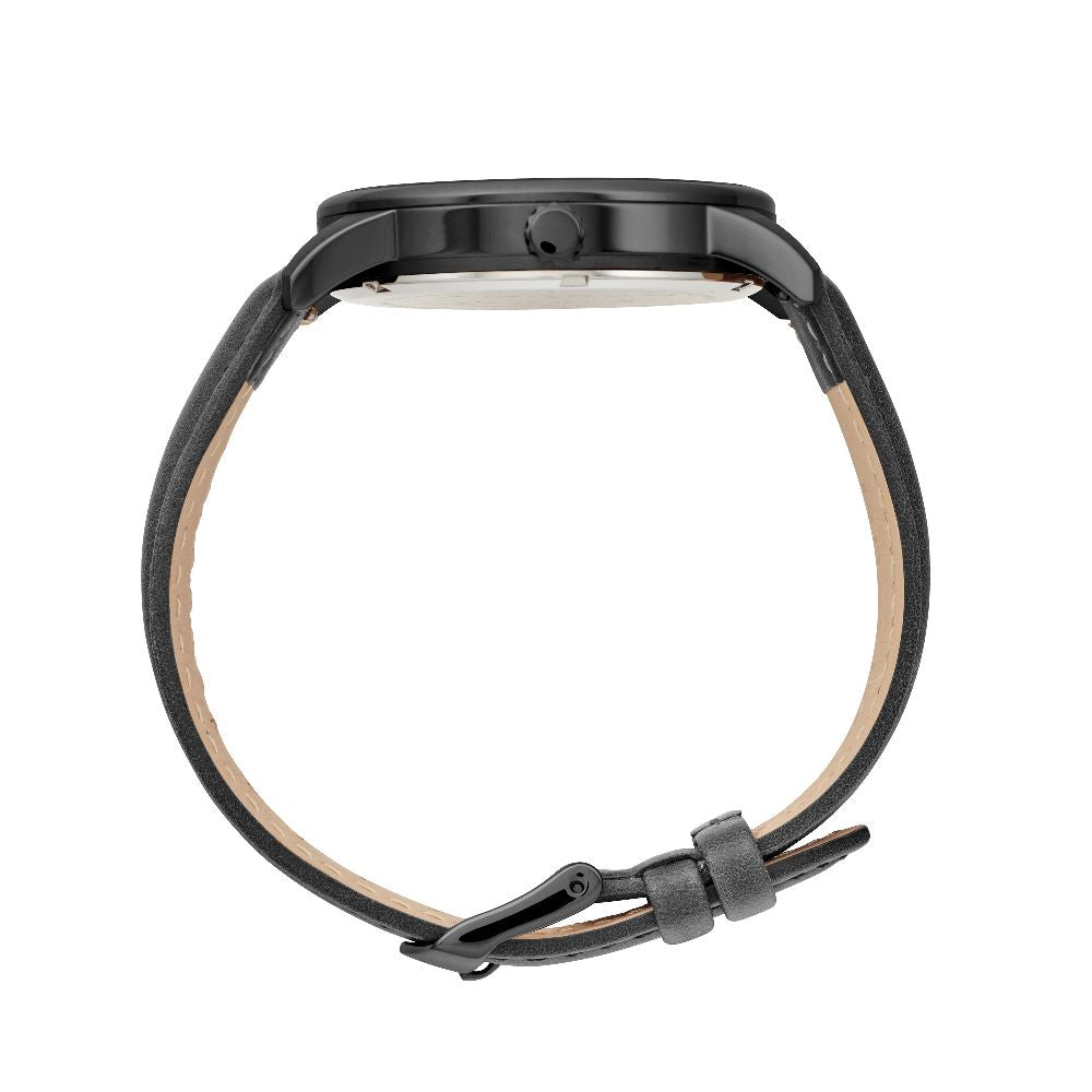 Taylor Steele Analogue Dual Time Zones – Black Dial, Black Case & Black Leather Band Watch