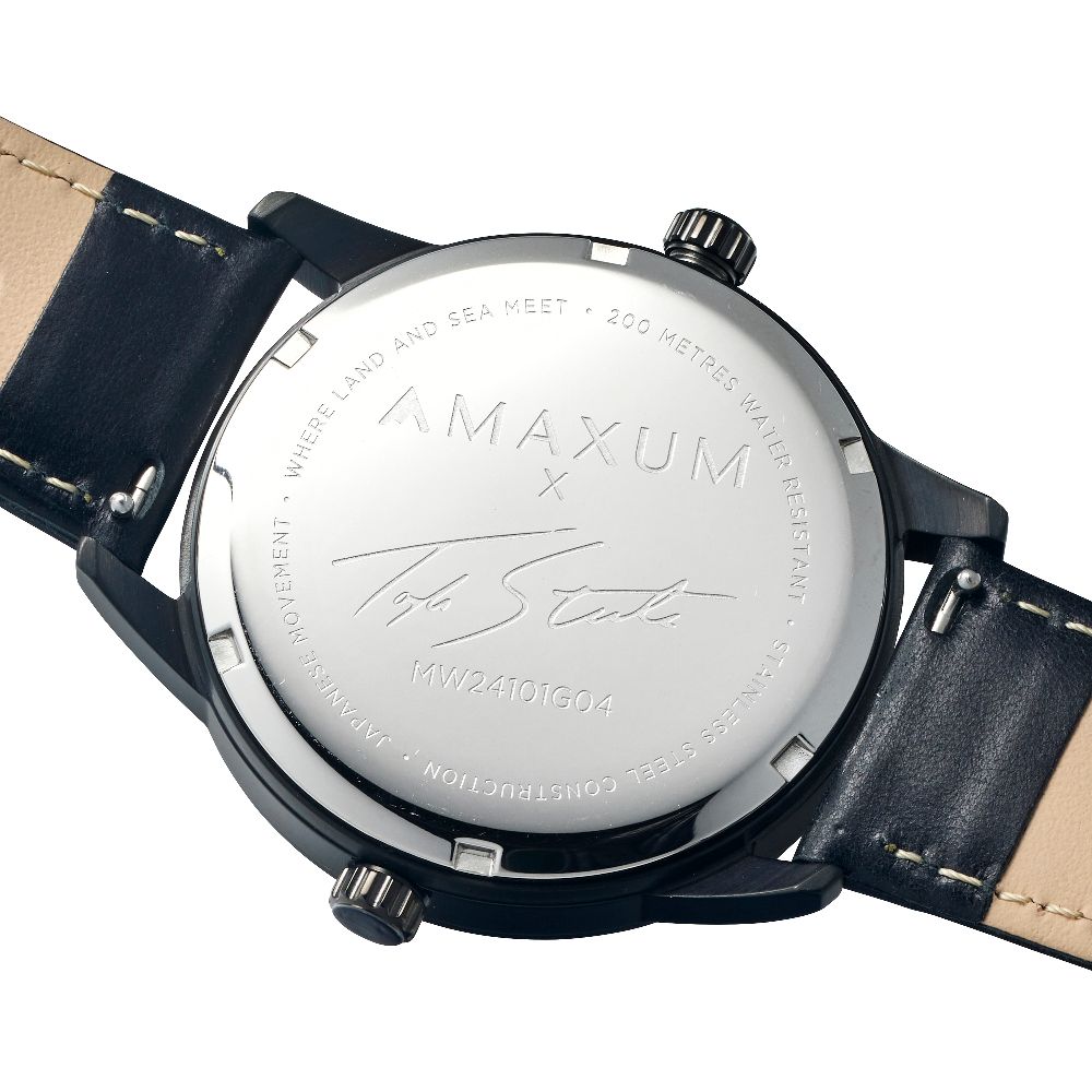 Maxum x Taylor Steele – Black Dial, Black Case & Black Leather Band Watch