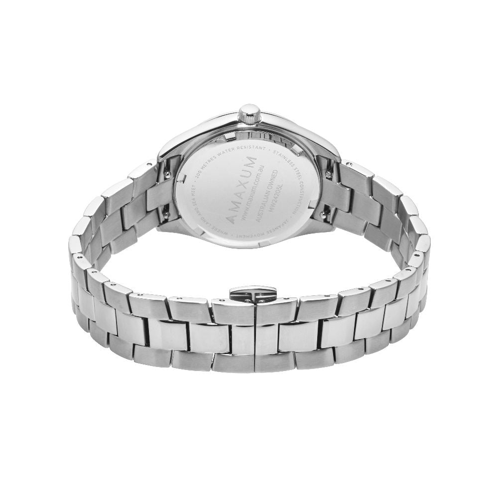 Sydney Crystal-Embellished Analogue Watch –White Dial & Silver Tone Case & Bracelet