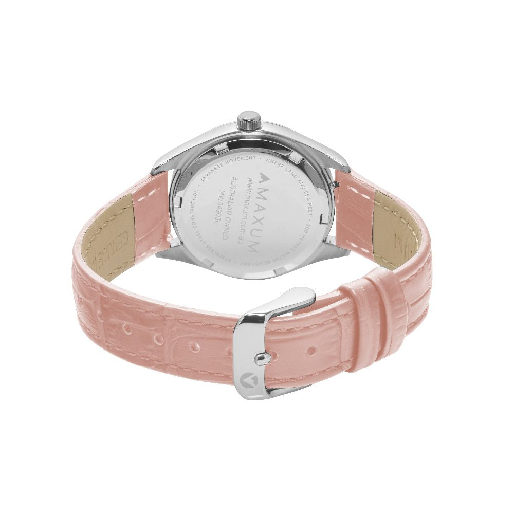 Sydney Crystal-Embellished Analogue Watch –White Dial, Silver Tone Case & Blush Leather Band