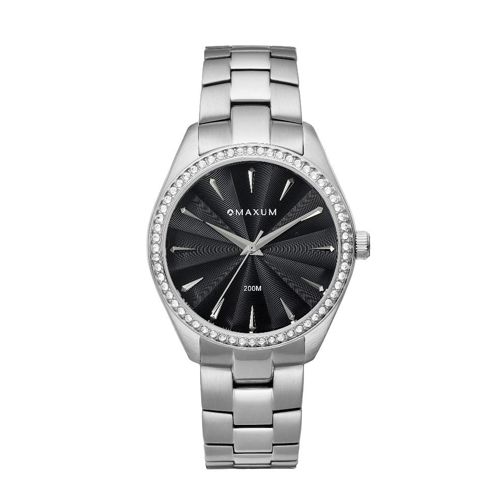 Sydney Silver Box Set -Includes Black Crystal Leather Band Watch with Silver Bracelet Strap