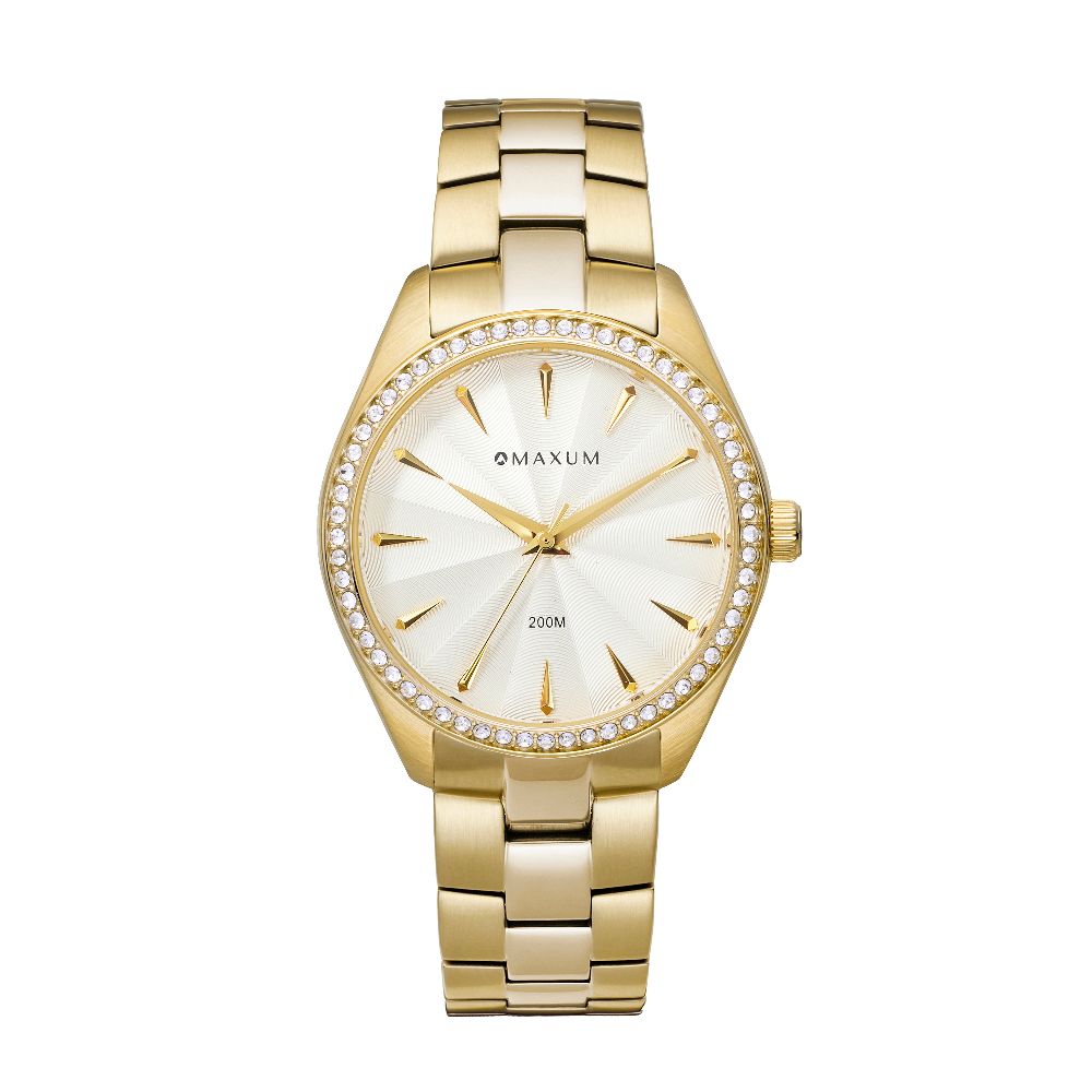Sydney Crystal-Embellished Analogue Watch –White Dial, Gold Tone Case & Bracelet