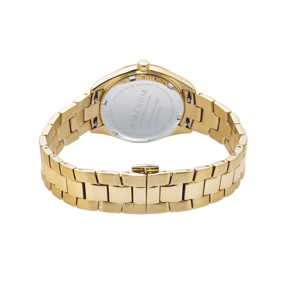 Sydney Crystal-Embellished Analogue Watch –Green Dial, Gold Tone Case & Gold Bracelet