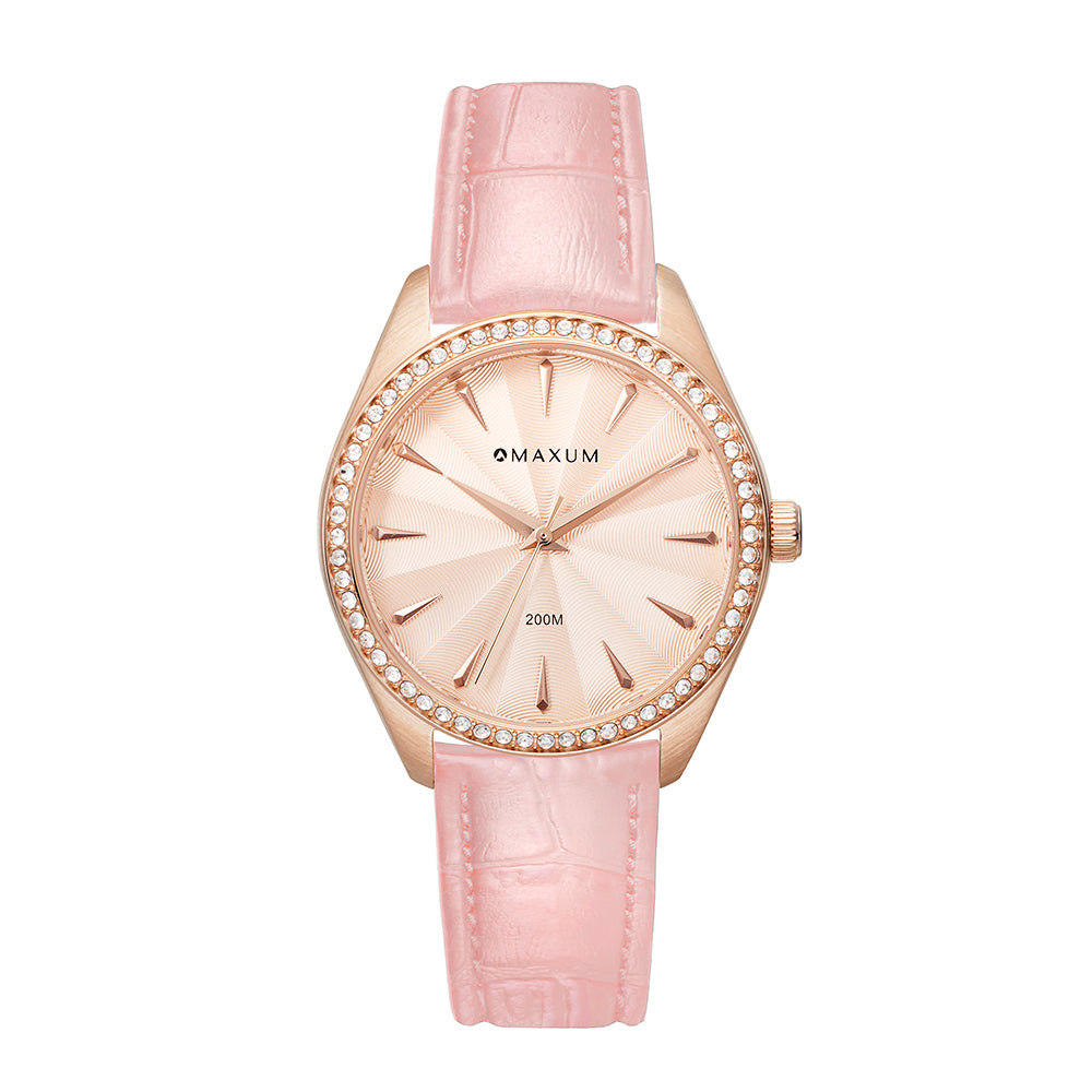 Sydney Crystal-Embellished Analogue Watch – Rose Gold Tone Dial, Rose Gold Tone Case & Blush Leather Band