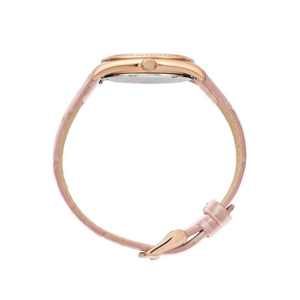 Sydney Crystal-Embellished Analogue Watch – Rose Gold Tone Dial, Rose Gold Tone Case & Blush Leather Band