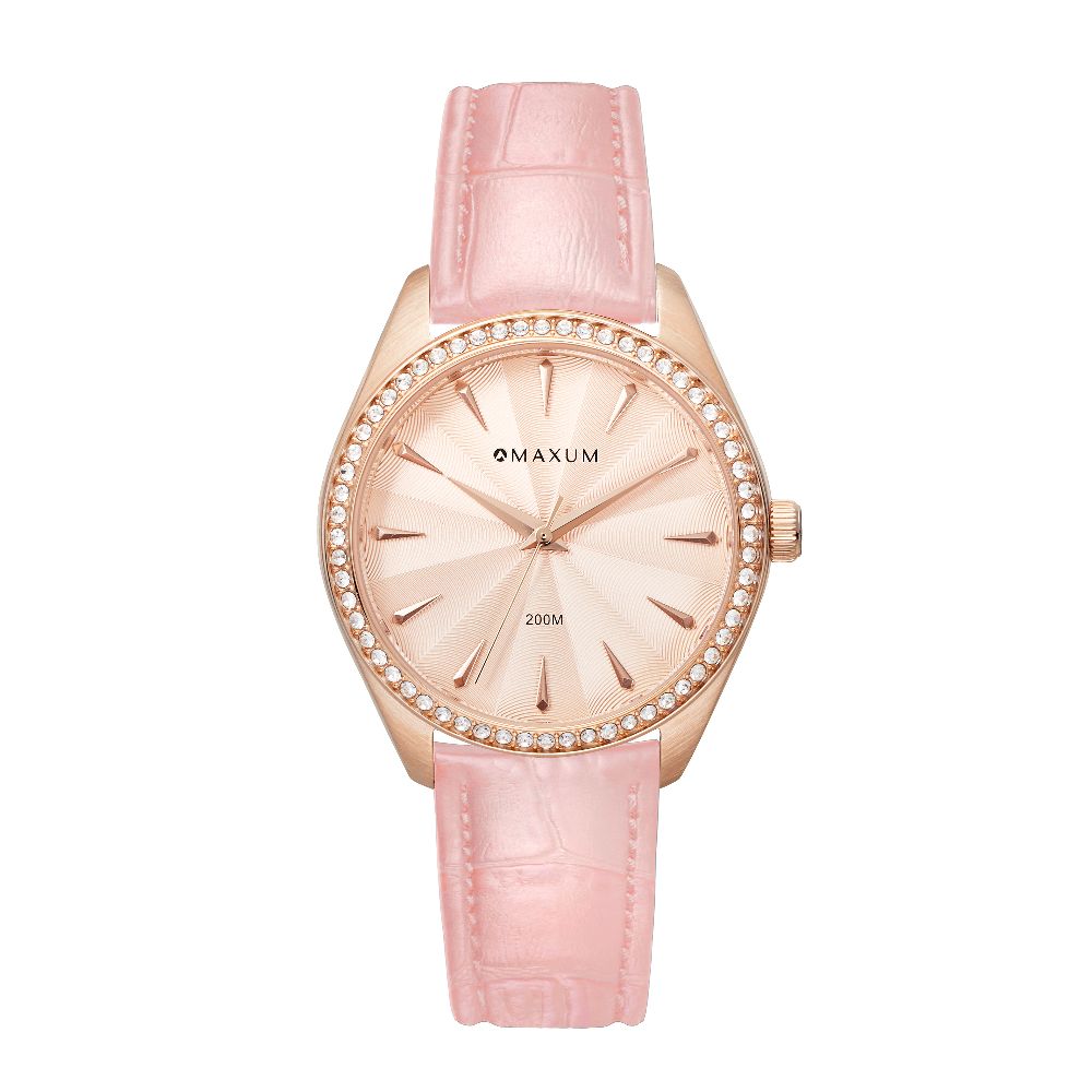 Sydney Crystal-Embellished Analogue Watch – Rose Gold Tone Dial, Rose Gold Tone Case & Blush Leather Band