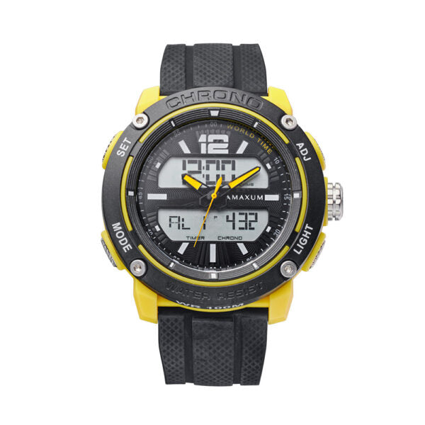 Conquest Black and Yellow Analogue Digital Watch