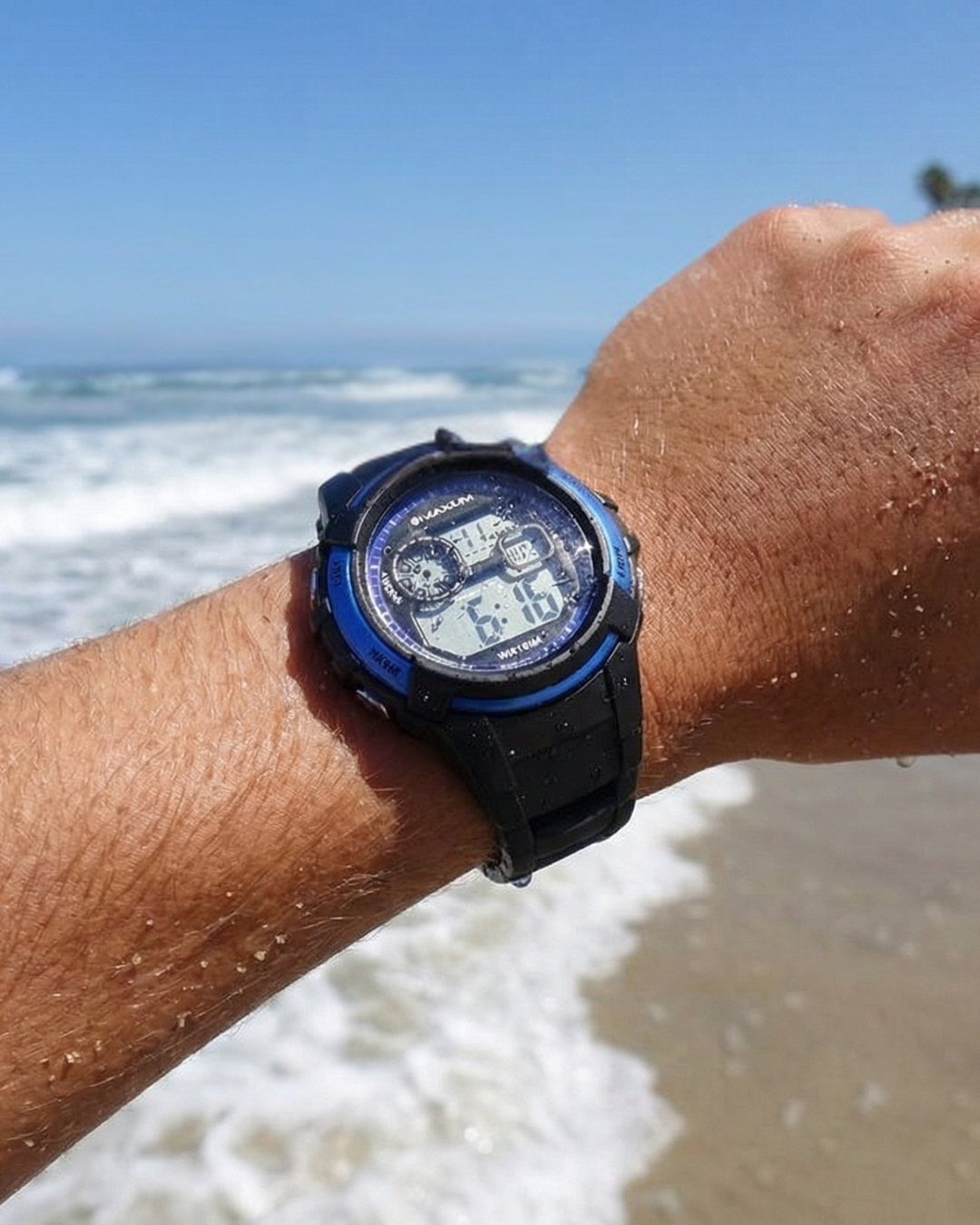 Button Black and Sapphire Blue Digital Watch