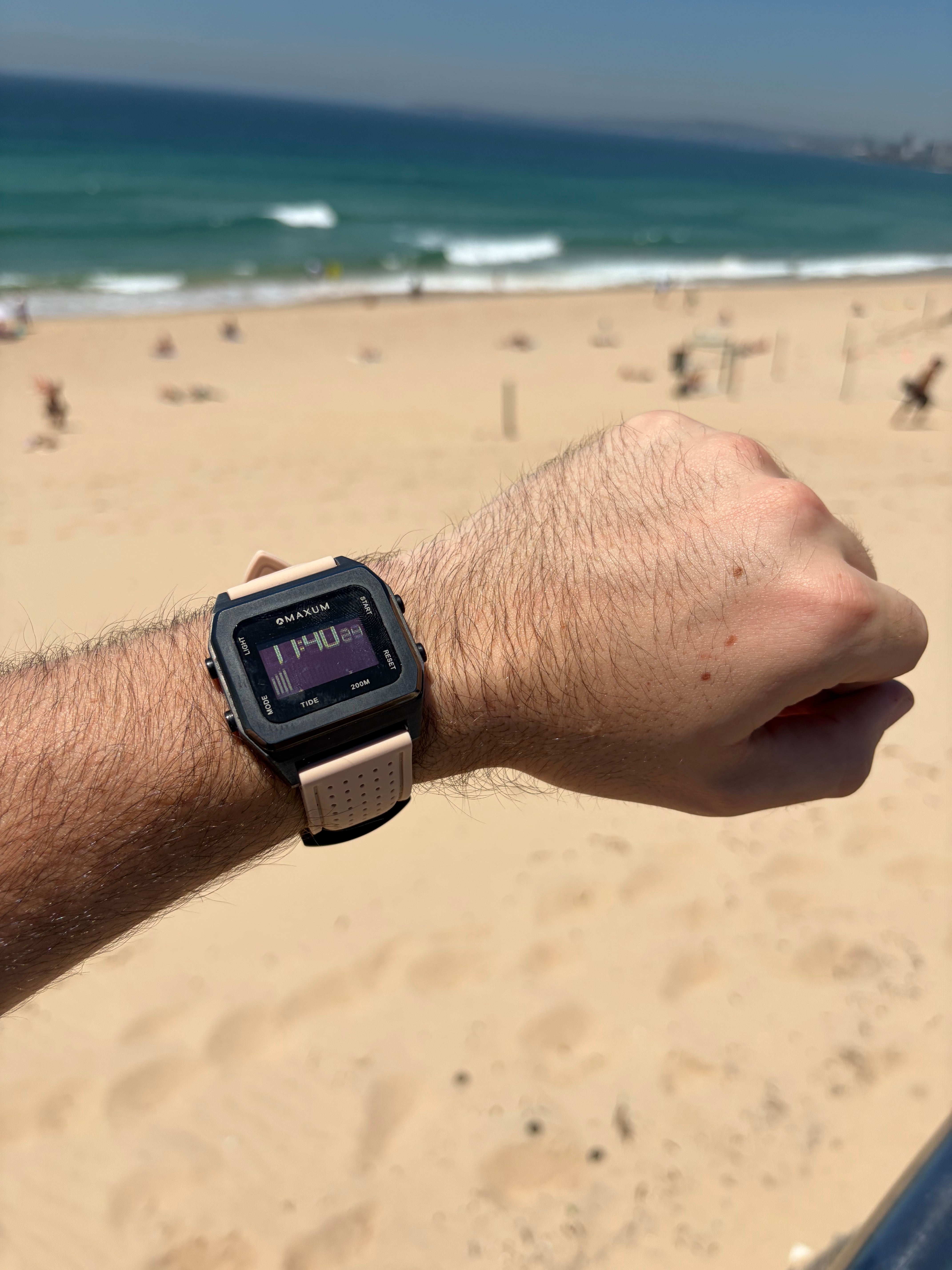 Raglan Digital Square Unisex Tide Watch – Black Case, Black Dial & Beige Silicone Strap