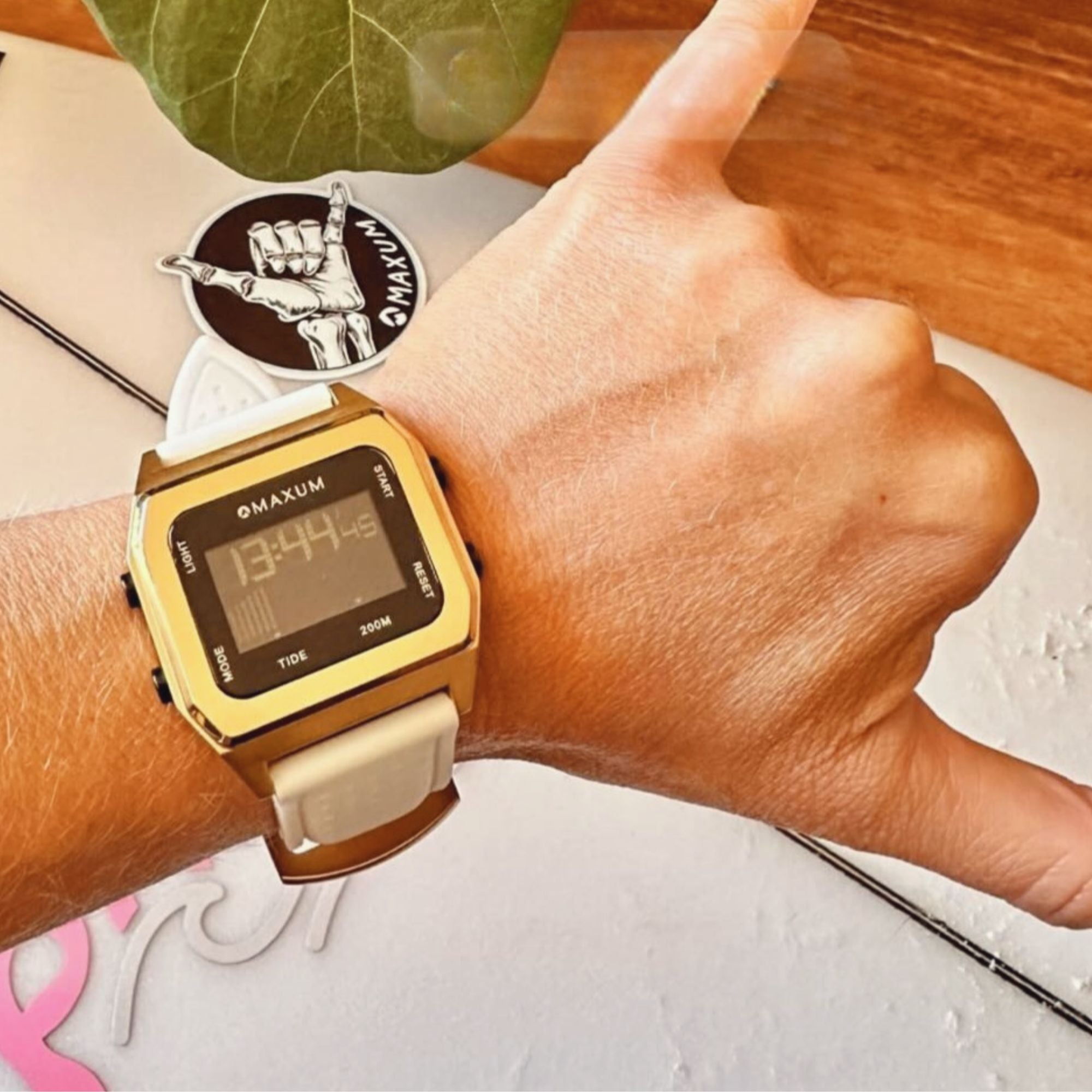 Raglan Digital Square Unisex Tide Watch– Gold Case, Black Dial & White Silicone Strap