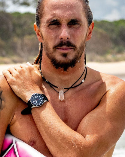 Prince Analogue Date Watch – Silver-Tone Case, Black Dial & Black Silicone Strap