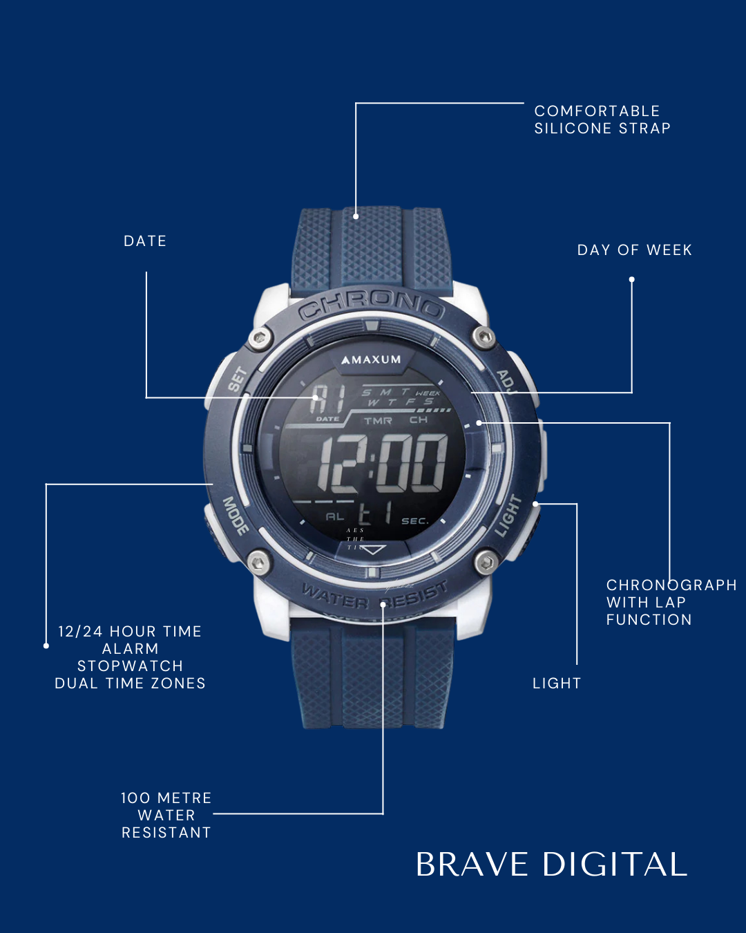 Brave Navy Blue Digital Watch