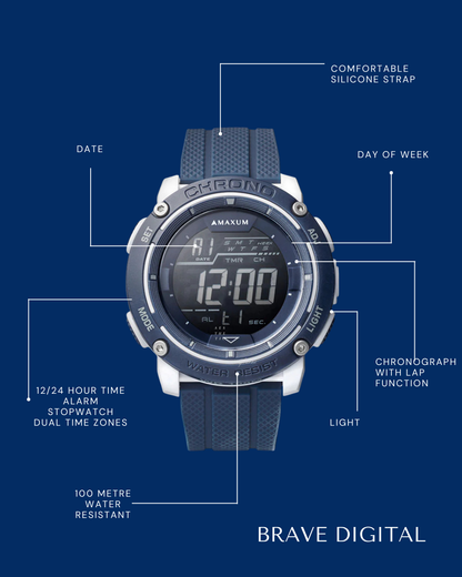 Brave Navy Blue Digital Watch