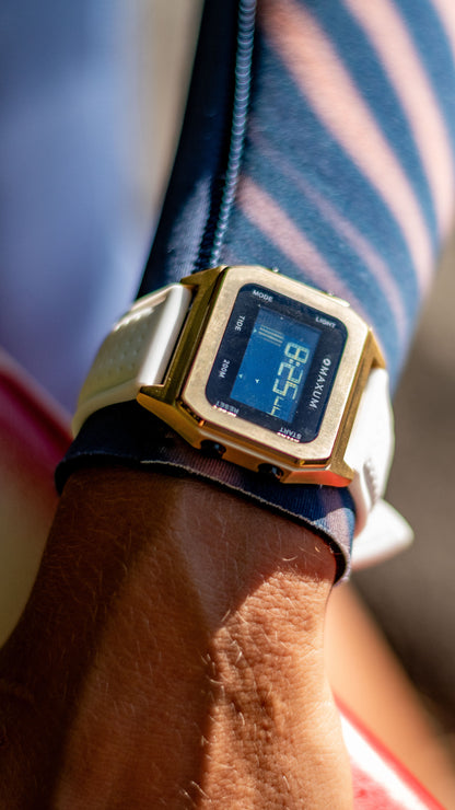 Raglan Digital Square Unisex Tide Watch– Gold Case, Black Dial & White Silicone Strap