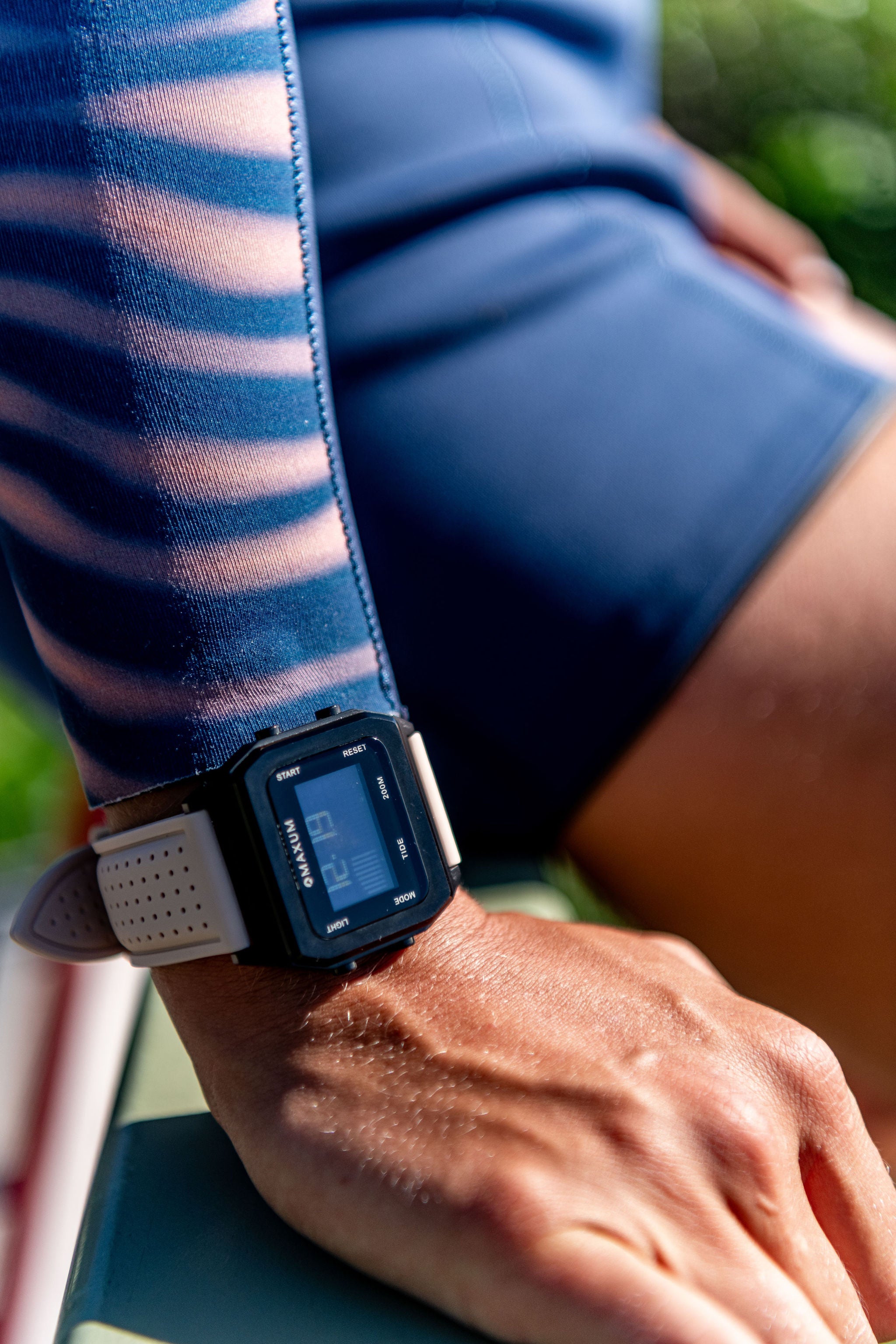 Raglan Digital Square Unisex Tide Watch – Black Case, Black Dial & Beige Silicone Strap