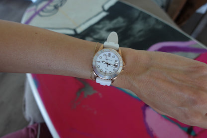 Liberty Ladies Analogue Date Watch – Rose Gold Case, White Dial & White Silicone Strap