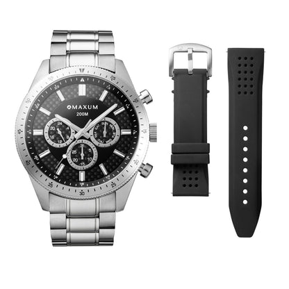 Lansdowne Silver Set - Includes Silver Multifunction Analogue Watch and Black Silicone Strap