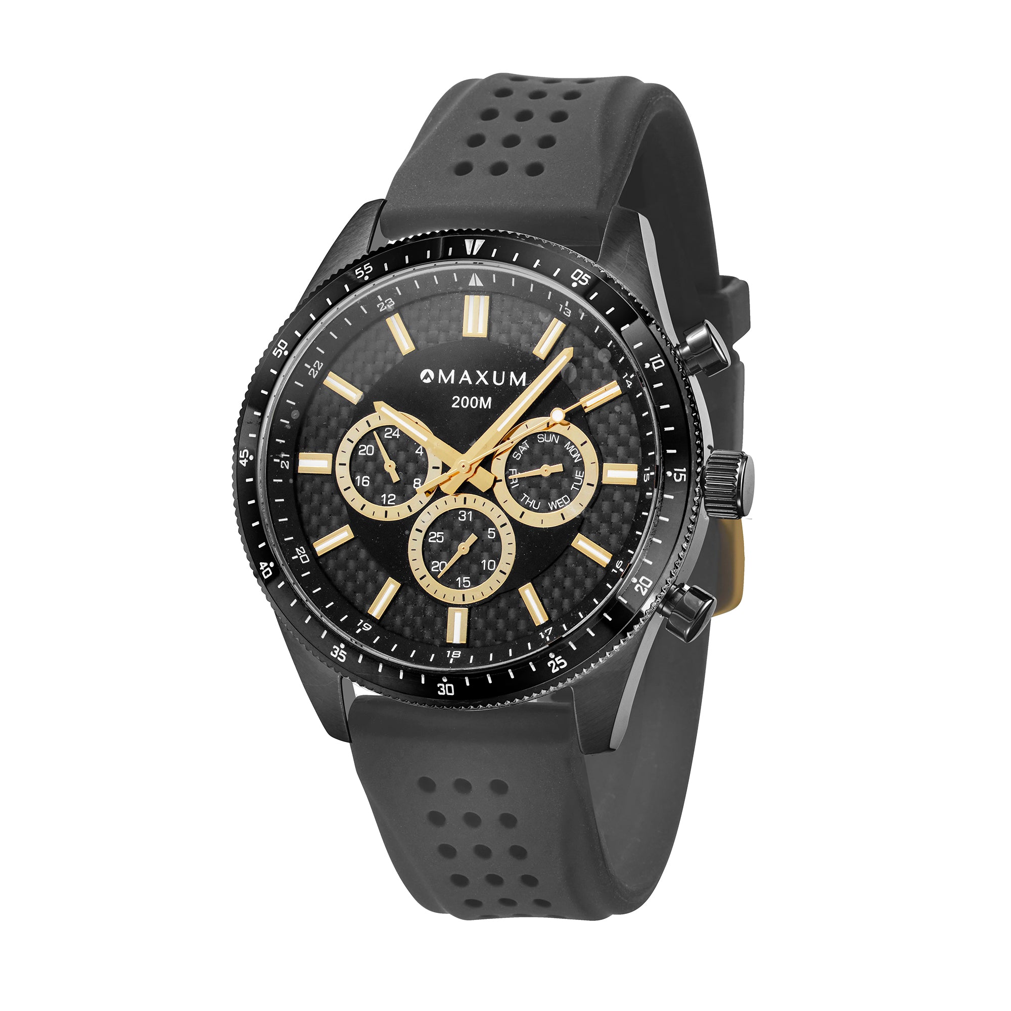 Lansdowne Multifunction Analogue Watch – Black Case, Black Dial & Black Silicone Strap