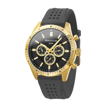 Lansdowne Multifunction Analogue Watch – Gold Case, Black Dial & Black Silicone Strap